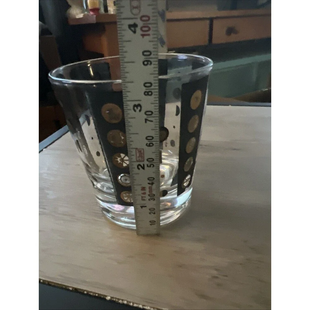 Fred Press Sun Moon Celestial Eclipse Low Ball Glass Atomic MCM Rare Black/Gold